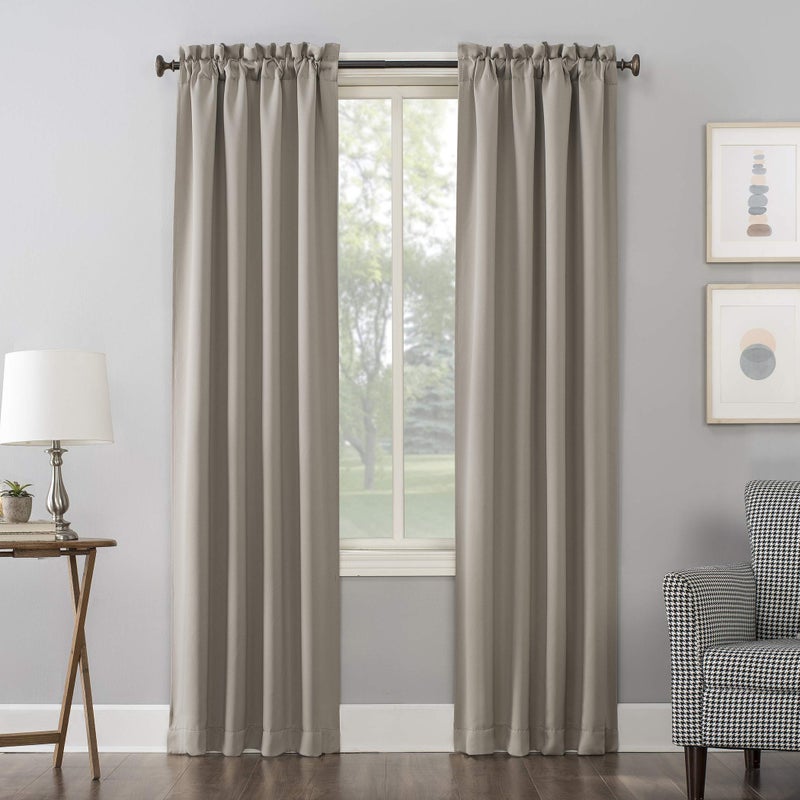 Sun Zero Easton Energy Saving Blackout Rod Pocket Curtain Panel, 40" x 84", Stone - Image 1